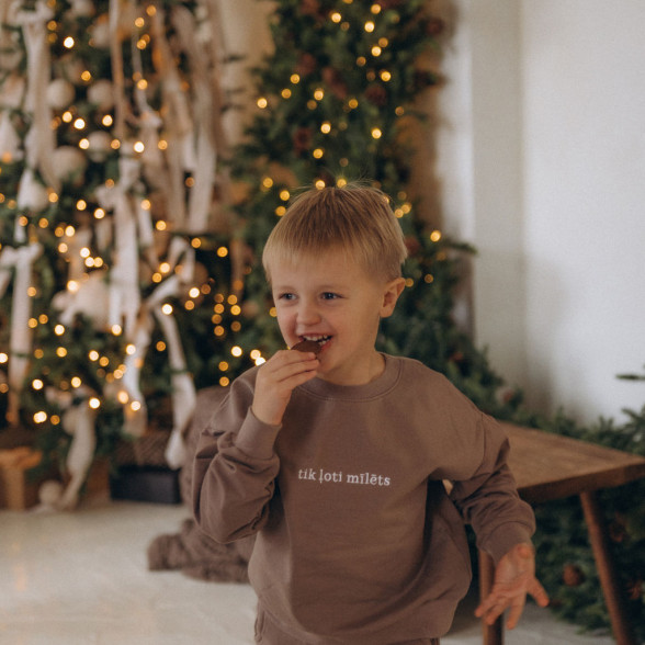 Džemperis ar izšuvumu Tik ļoti mīlēts - brūns