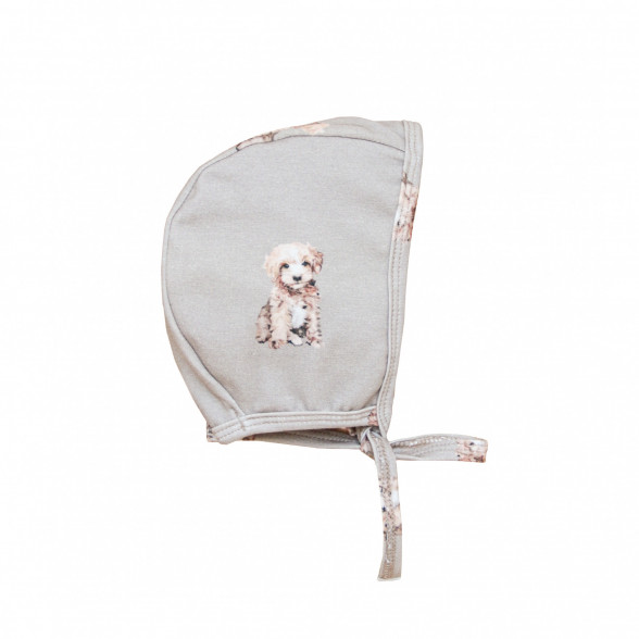 Organiskās trikotāžas cepurīte ar suņu apdruku