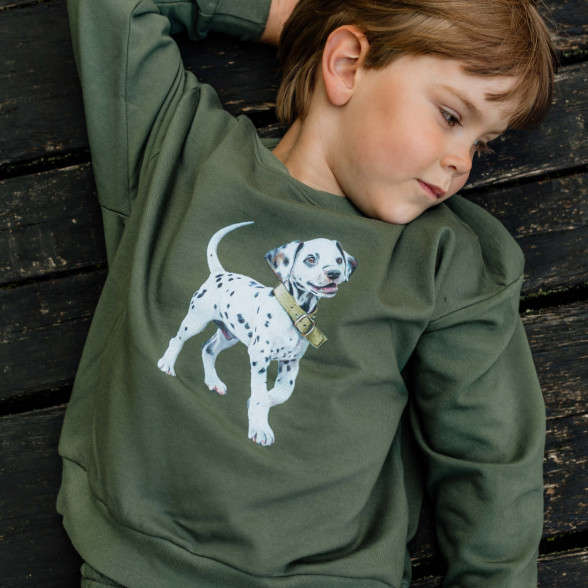 Unisex oversize džemperis dalmācieša apdruku - haki